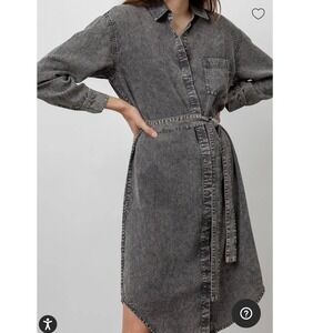 RAILS Denim Belted Long Sleeve Casual Acid Wash Shirt Dress Size Medium